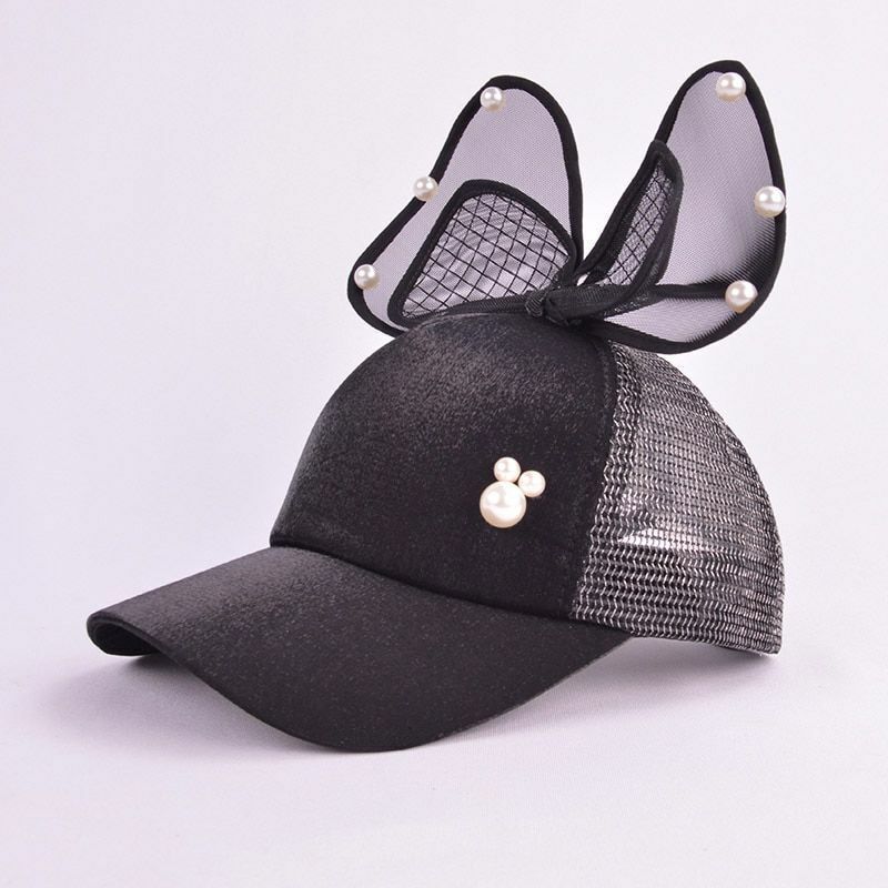 Baby Hats Spring Summer Girl Baseball Caps Glitter Rabbit Ear Pearl Sun Children