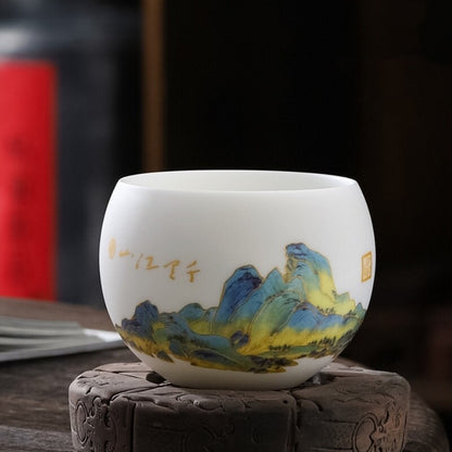 One Tea Cup Boutique Hand Drawing Fat Mutton Jade Porcelain Master Cup 130ml New