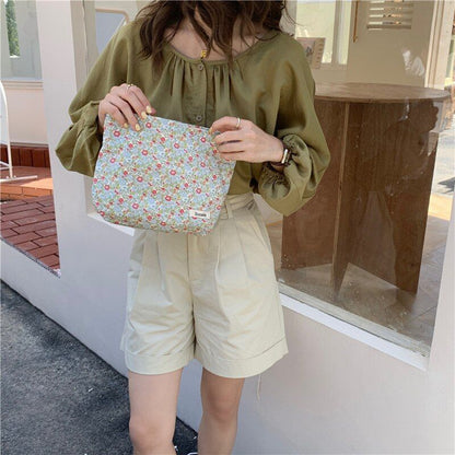 Floral Cosmetic Bag Cotton Fabric Make Up Storage Pouch Vintage Phone Clutch Bag