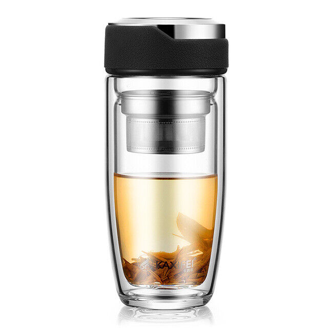 Double Layer Glass Water Bottle Transparent Bottles Stainless Steel Tea Infuser