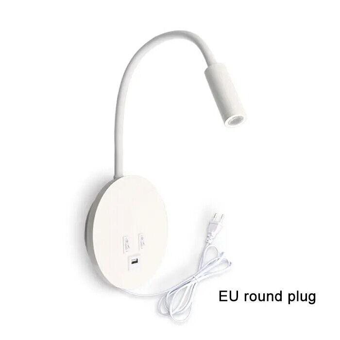 Wall Sconces Plug In Cord Gooseneck W/ USB Port Switch Backlight Night Wall Lamp