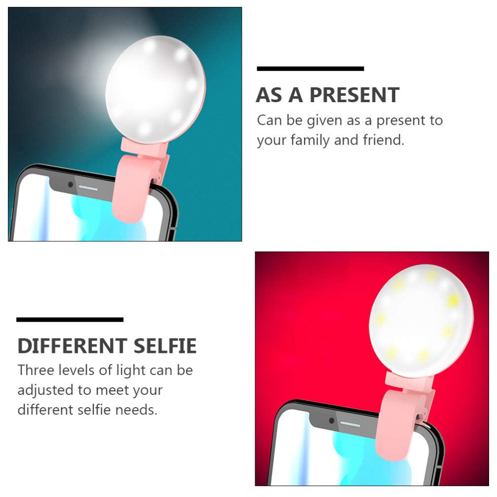 2x Portable LED Selfie Ring Light Mini Clip On 3 Mode Dimming Phone Photo Light