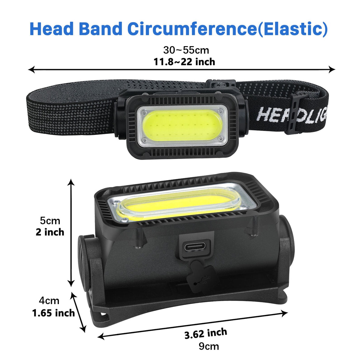 USB Rechargeable LED Headlamp Headlight Lamp Torch Flashlight W/ Charging Cable