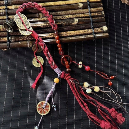 Chinese Feng Shui Shangui Coin Bracelet Tibetan Bell Tassel Lucky Rope