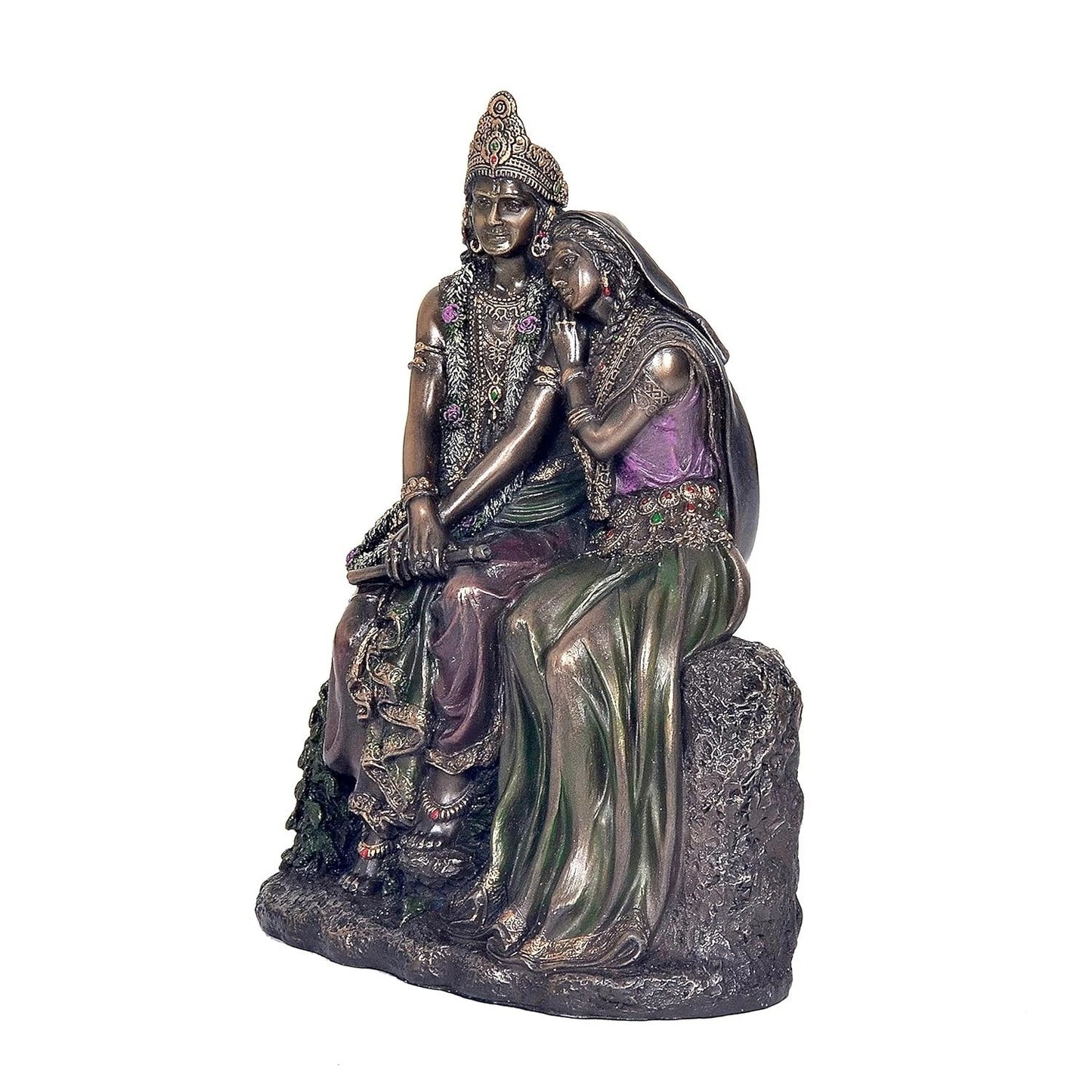 Resin Radha Krishna Sitting on Rock Figurine Statue Sculpture Idol