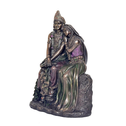 Resin Radha Krishna Sitting on Rock Figurine Statue Sculpture Idol