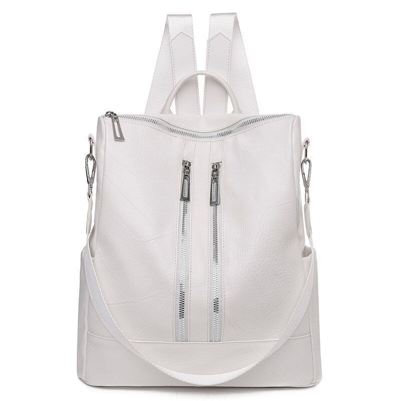 White Backpack Women Leather Travel Rucksack Shoulder Book Bag Waterproof Nylon
