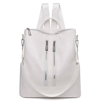 White Backpack Women Leather Travel Rucksack Shoulder Book Bag Waterproof Nylon