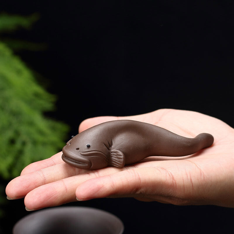 One Pair Zisha Tea Pet Fish Carved Statue Couple Lover Gift Tea Play Catfish New