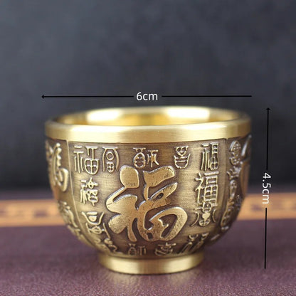 Brass Retro Baifu Dragon-Phoenix Cup Rice Jar Office Home Desktop Decoration