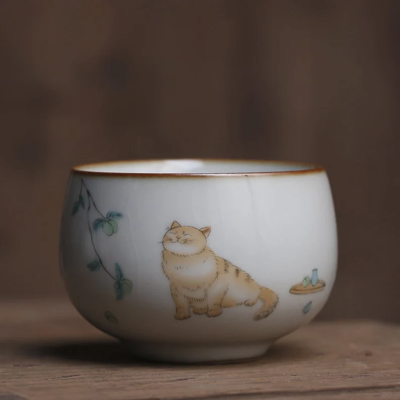 Embersceramic Ceramic Tea Cup Cute Cat Kung Fu Cup 90ml