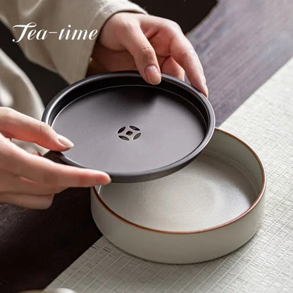 200ml Retro Ceramic Dry Brewing Table Fruit Plate Tea Tray Kungfu Tea Ceremony