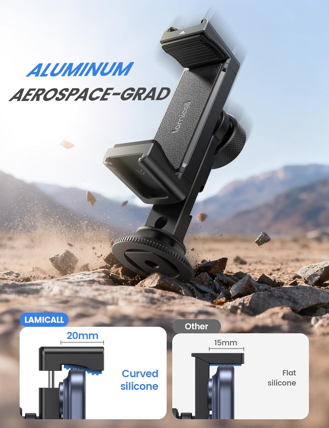 Aluminum Phone Tripod Mount with 3 Cold Shoes & Arca Port & 1/4" Thread, 360° Ca