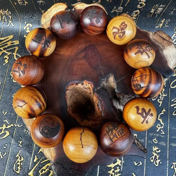 Daoist Peach Wood Bead Bracelet Mantra Prayer Beads Talisman Amulet Strand