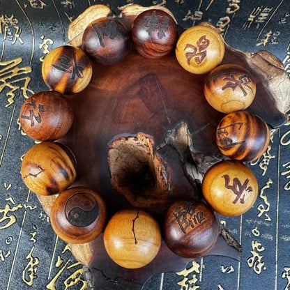 Daoist Peach Wood Bead Bracelet Mantra Prayer Beads Talisman Amulet Strand