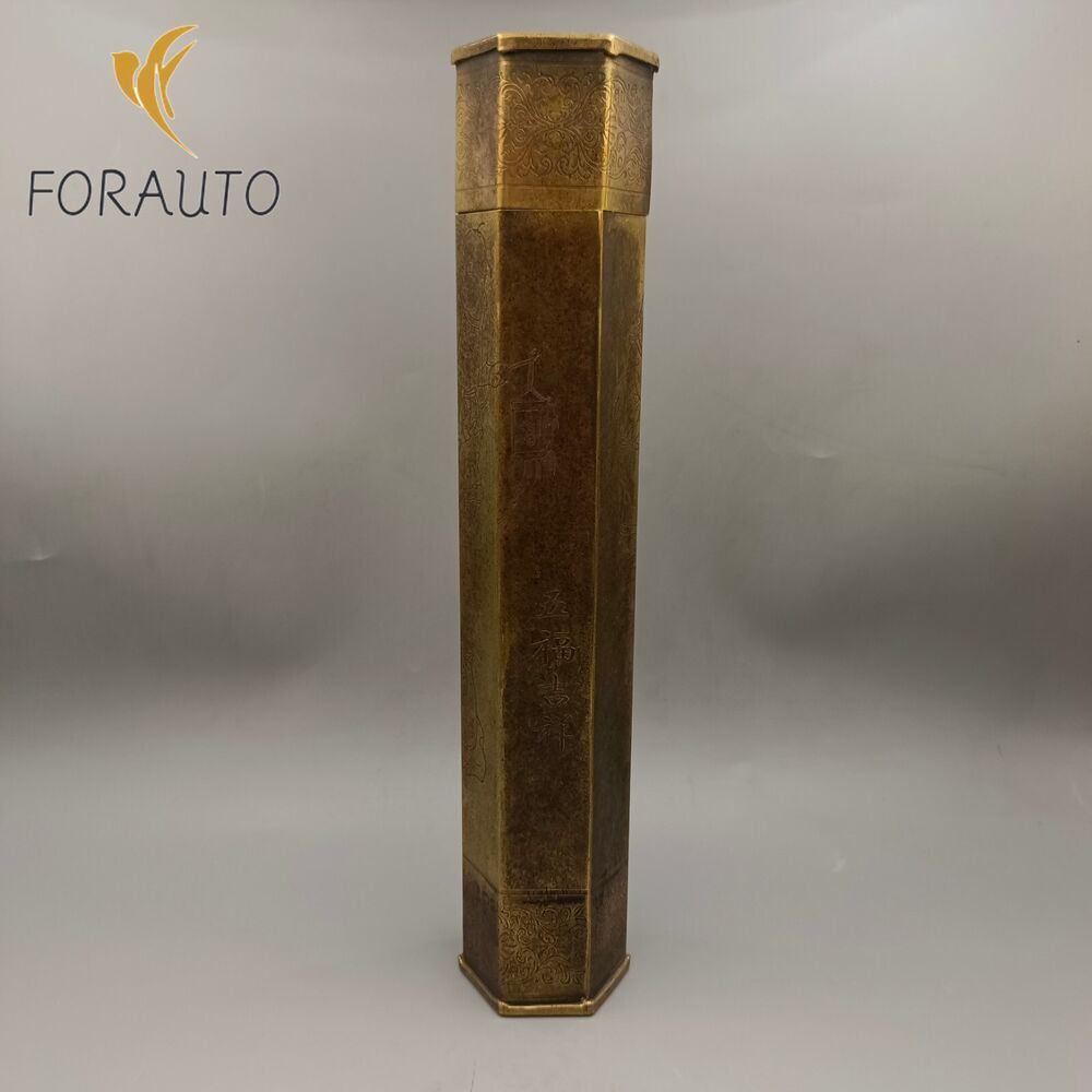 Chinese Antique Collection Hexagonal Copper Incense Tube Painting Tube -