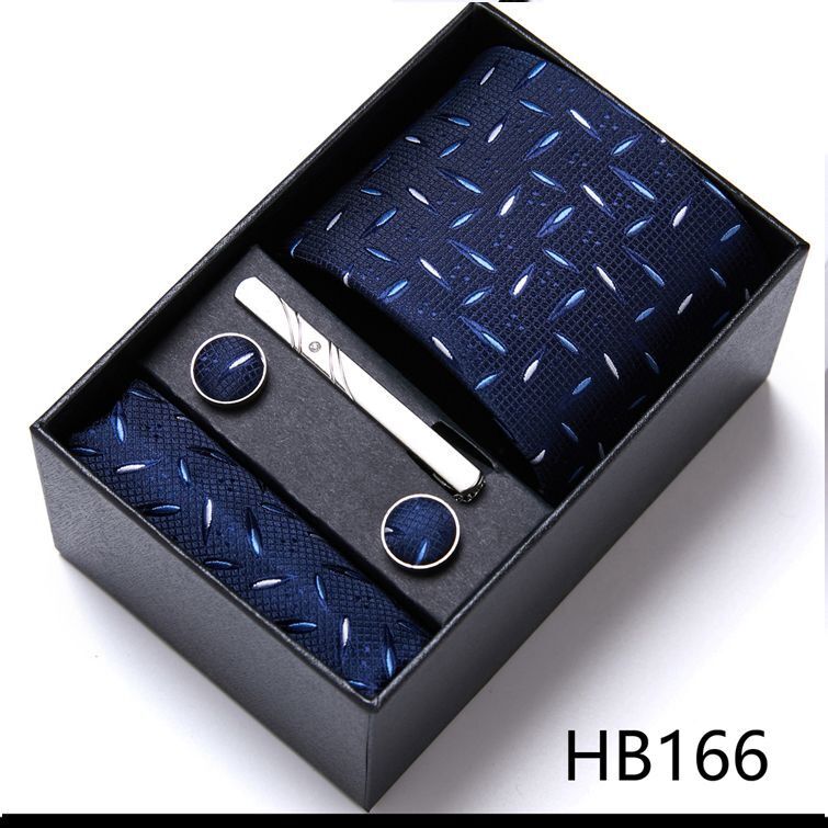 Men Neckties 5Pcs Business Ties Hanky Cufflink Set Clips Corbatas Gift Box 7.5cm