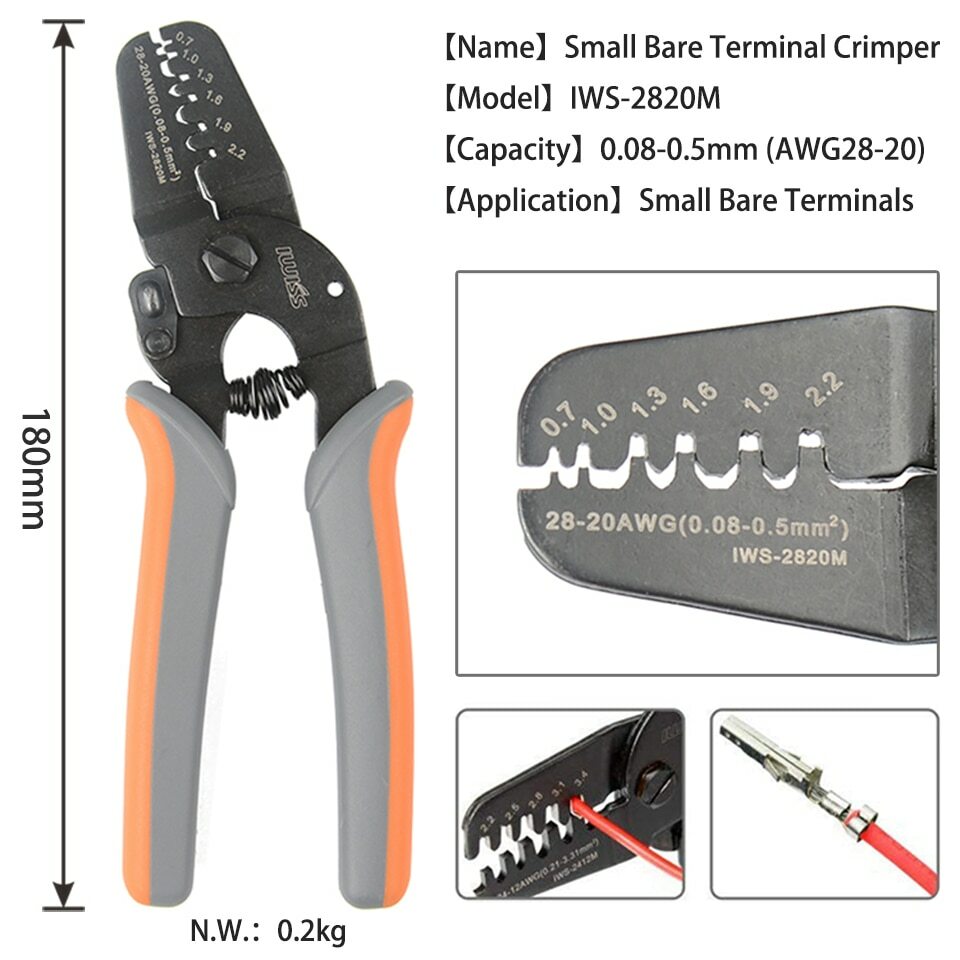 IWISS Micro Open Barrel Crimper Tools IWS-2820 for 28-20AWG + FSA-0626 Stripper