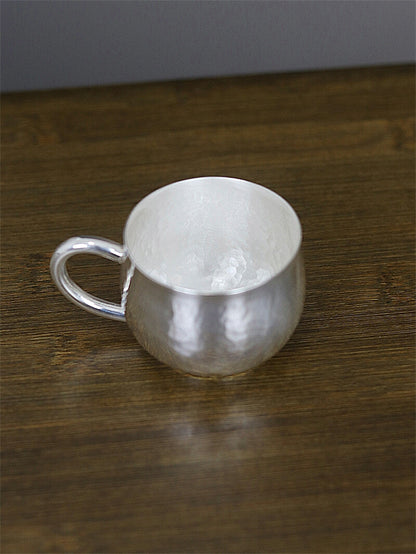 Pure 999 Silver Tea Cup Hammer Pattern Water Cup Tea Cup With Handle 87g 100ml