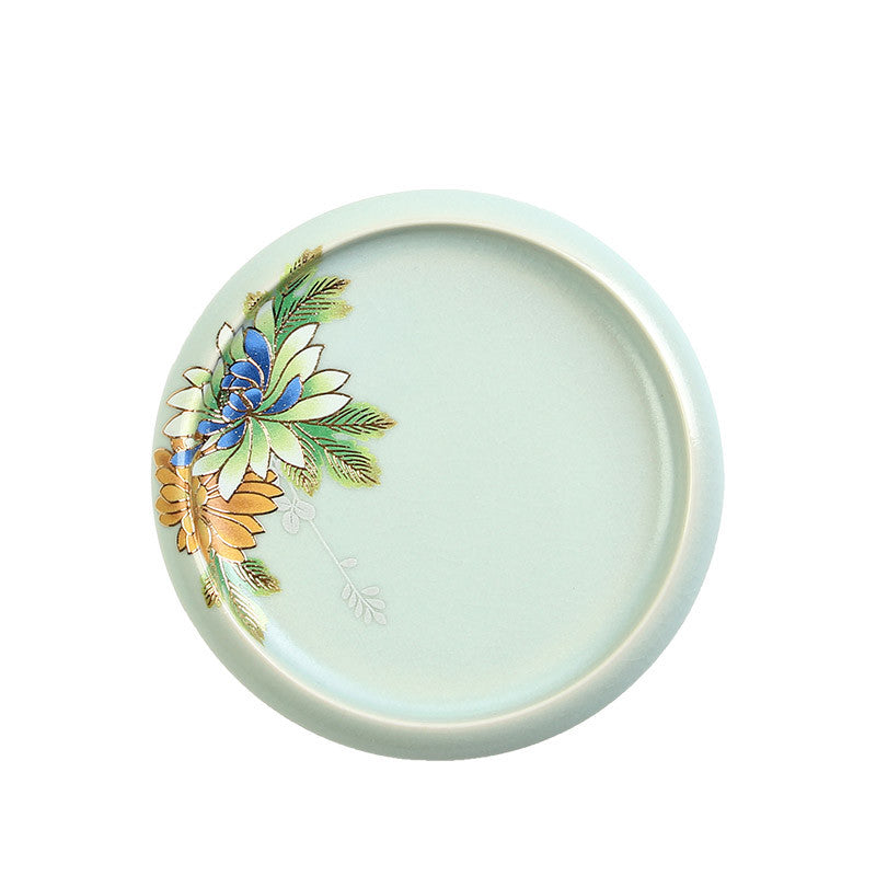 Health Care Pure Silver Inside Tea Cup Porcelain Ruyao Floral Design Tea Saucer