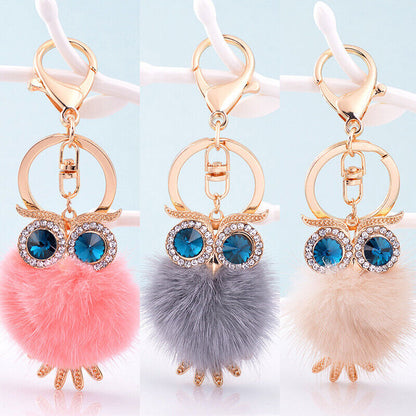Furry Pom-pom Ball Owl Keyring Keychain Bag Hanging Pendant Car Interior Decor
