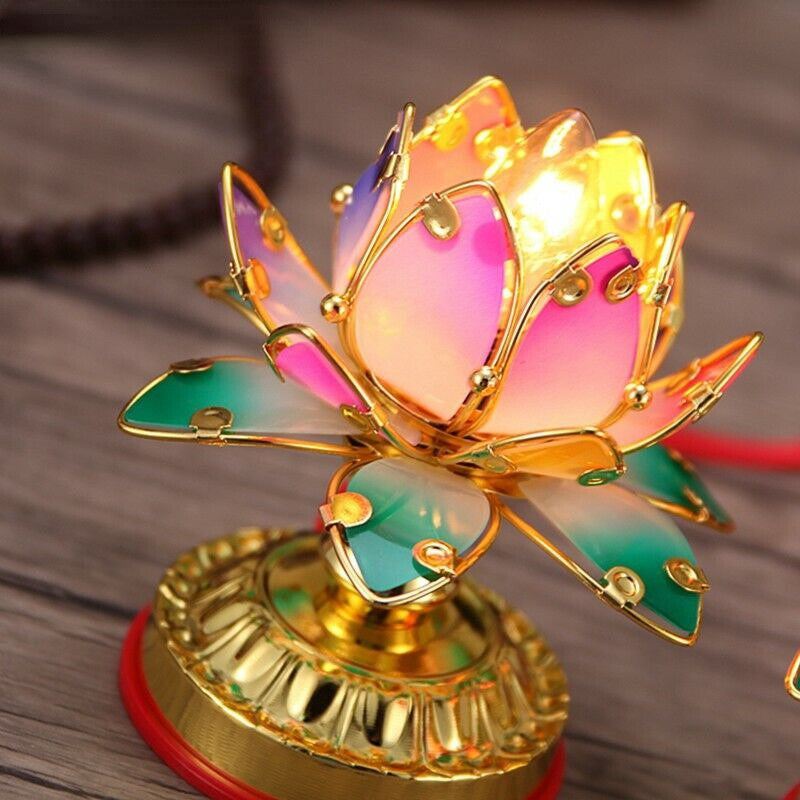 Pair 12cm Hall Worship Buddha Lotus Lamp Colorful Temple Shrine Lights New