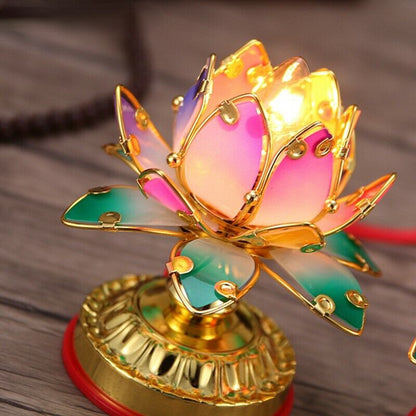 Pair 12cm Hall Worship Buddha Lotus Lamp Colorful Temple Shrine Lights New