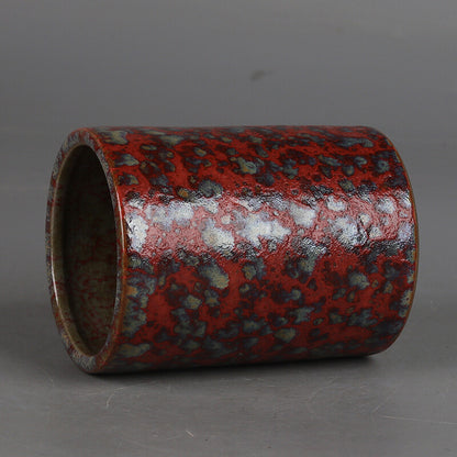 4.4" China Qing Beauty Drunk Glaze Porcelain Fambe Hacking Small Brush Pot