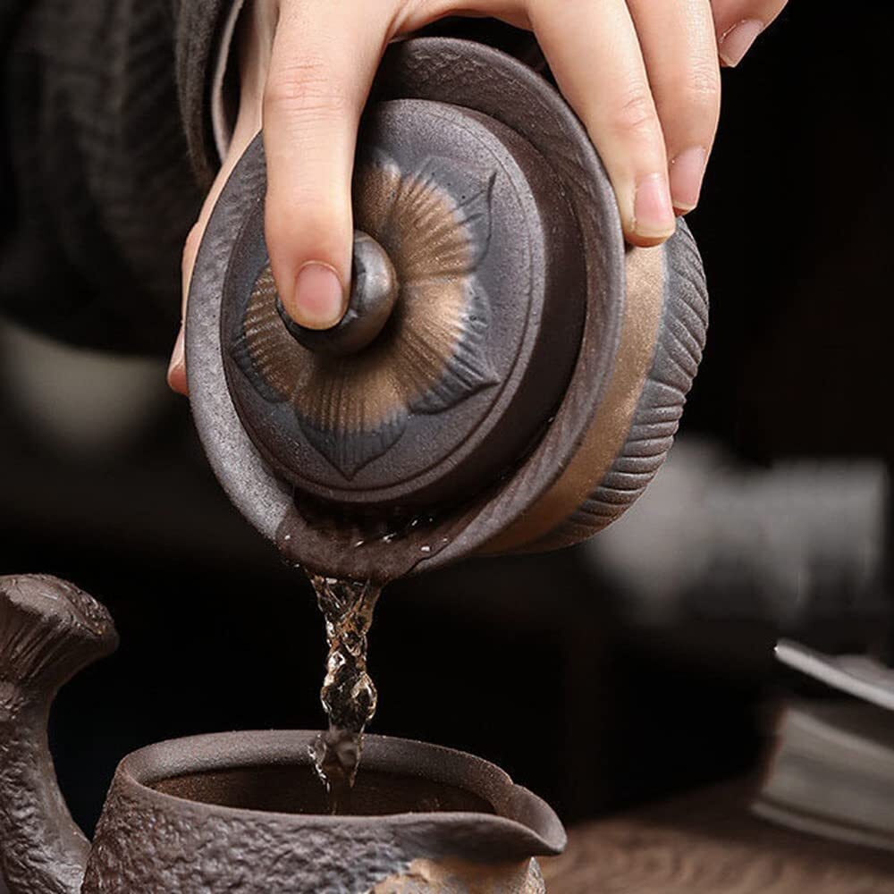 4.6" Chinese Retro Coarse Pottery Gaiwan Tea Cup Handmade Tureen Tea Bowl TeaSet