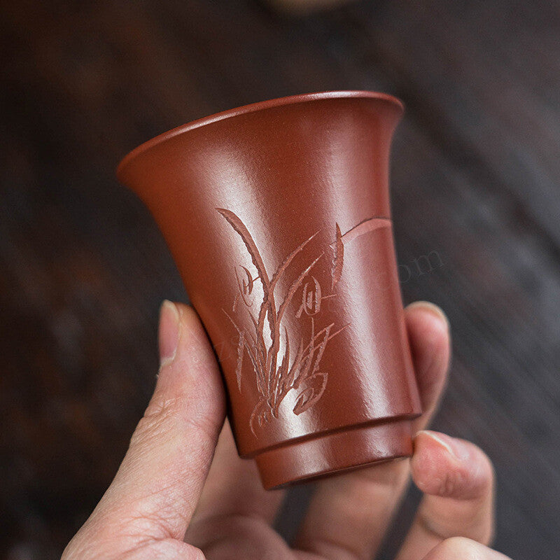 On Sales Chinese True Yixing Zisha Dahongpao Clay Tea Cup Orchid Carved Cup 80ml