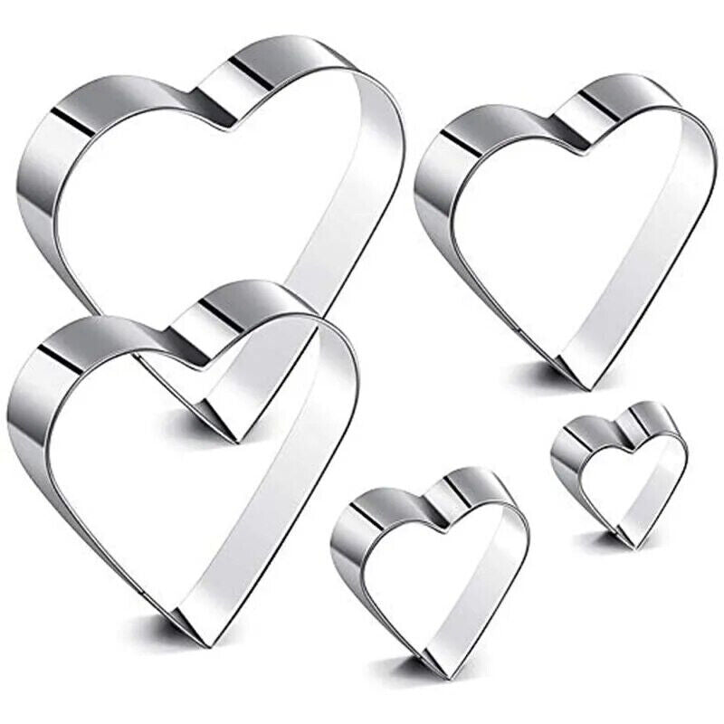 Cookie Cutter 5Pc Heart Stainless Steel DIY Biscuit Mold Fondant Pastry Bakeware