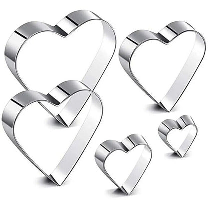 Cookie Cutter 5Pc Heart Stainless Steel DIY Biscuit Mold Fondant Pastry Bakeware