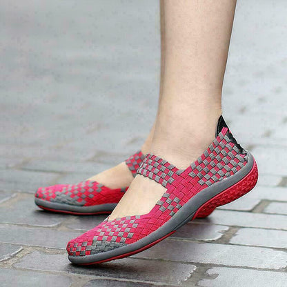 Women Slip On Walking Shoes Woven Elastic Mary Jane Flat Lightweight Fashion