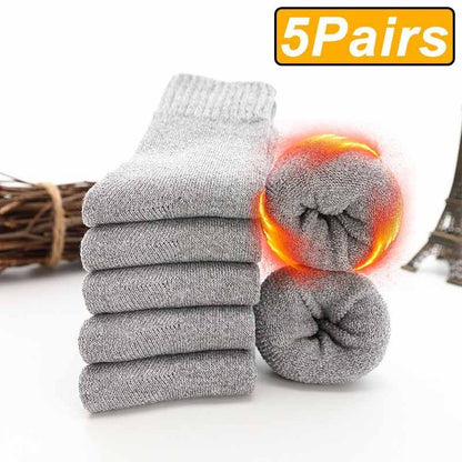 Men Socks 5Pairs Terry Fabrics Winter Woolen Merino Thick Thermal Warm Sportwear