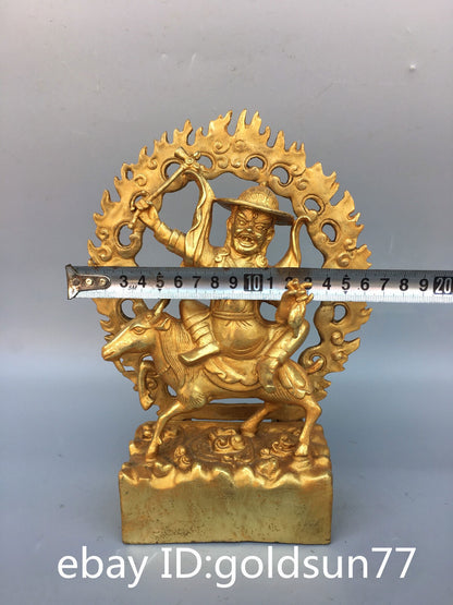 9.0“old Tibet Tibetan Buddhism Bronze Gilt Vajra Dharma Protection Buddha Statue