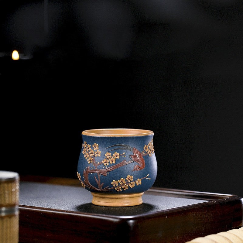One Cup Real Yixing Zisha Purple Clay Tea Cup Floral Relief Handmade Master Cup