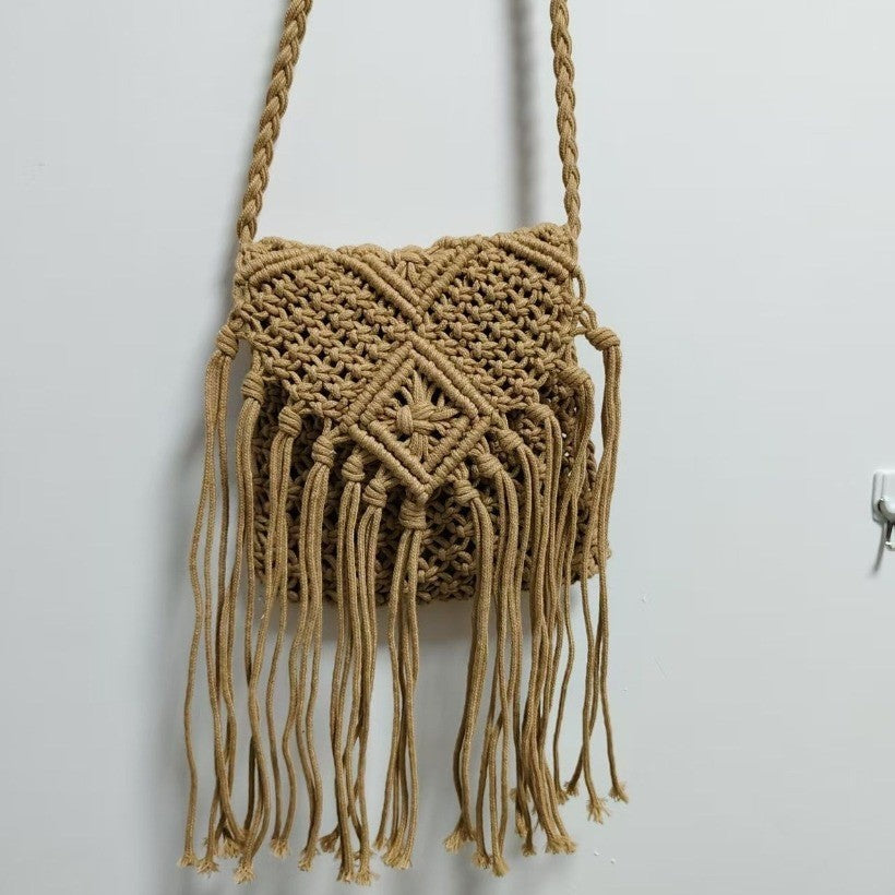 Retro Tassel Macrame Crossbody Bag Boho Vacation Purse