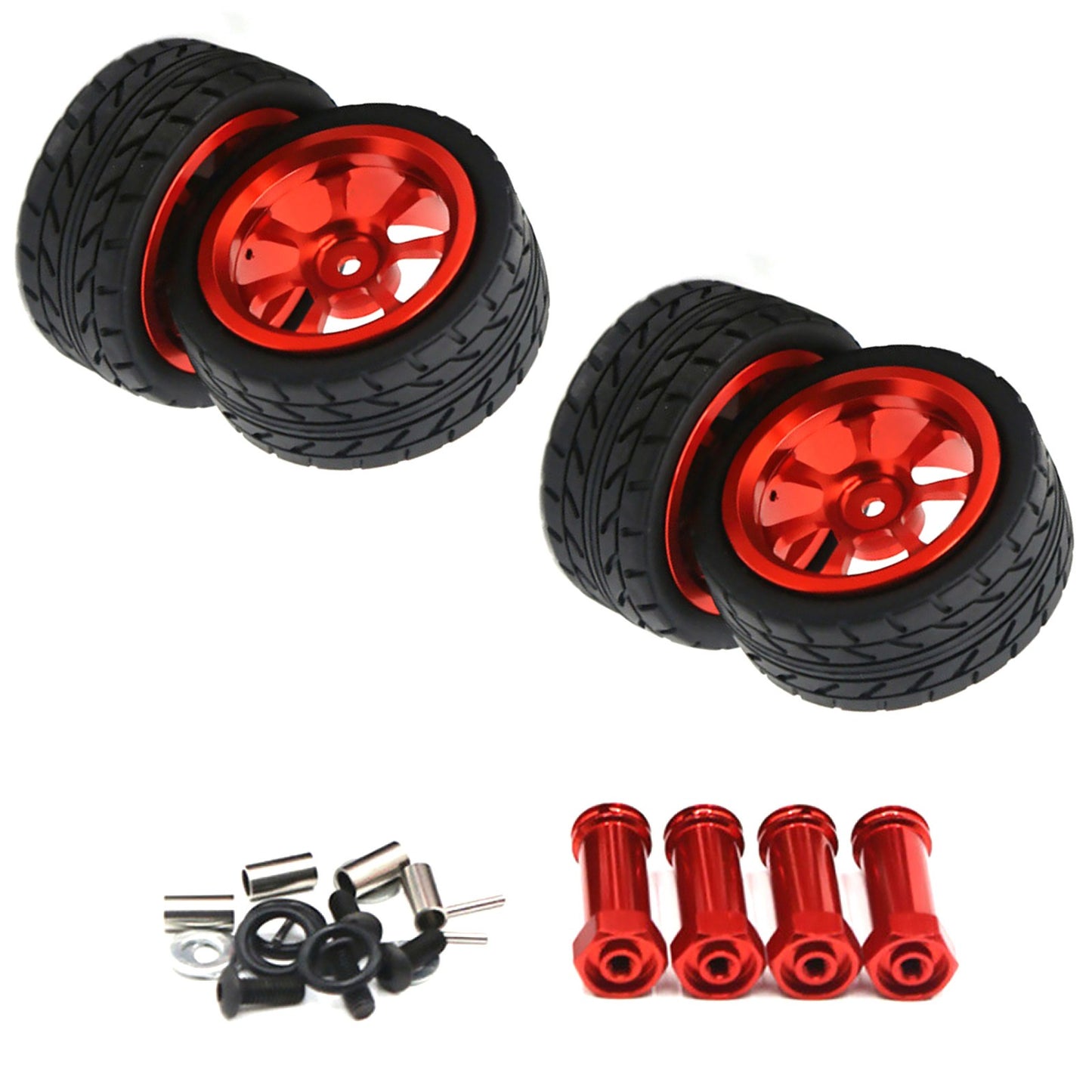 4PCS RedWheels Rim Hubs + Rubber Tires 1/14 RC Car Parts For Wltoys 144001 gg