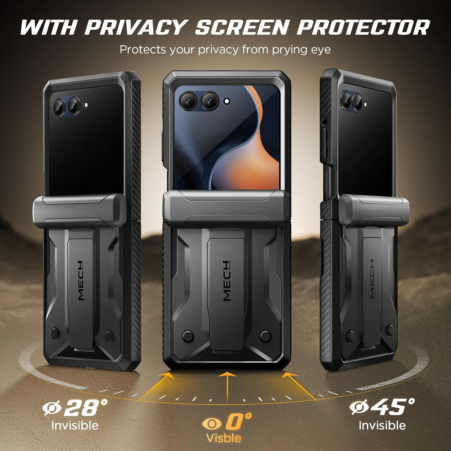for Motorola Razr 2025/Razr 2024 Case with Privacy Screen Protector, [Stand & Be