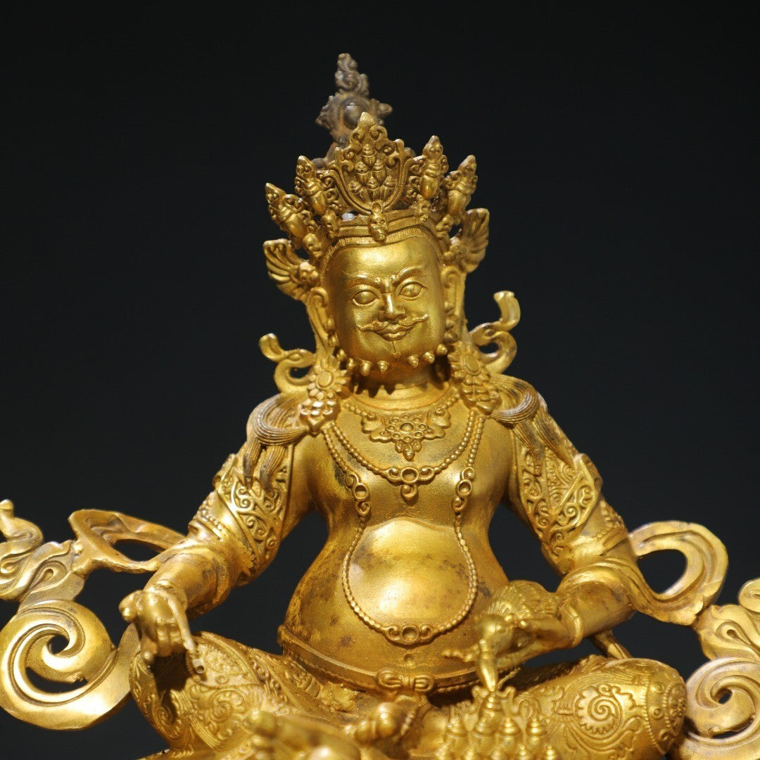 Chinese Antique Religious Buddha Statue Bronze Plated Gold [Huang Caishen]