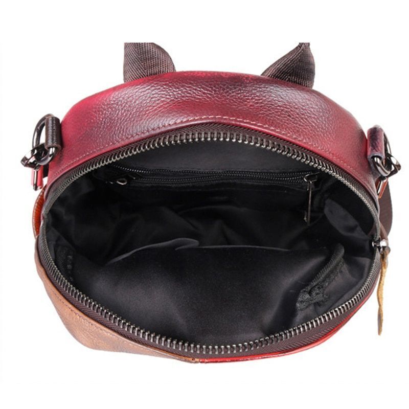 Cowhide Retro Style Genuine Leather Backpack Small School Knapsack Bag 20L Brown