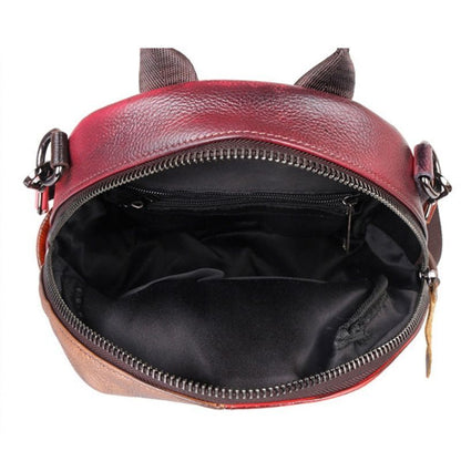 Cowhide Retro Style Genuine Leather Backpack Small School Knapsack Bag 20L Brown