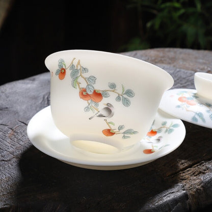 Jade Porcelain Gaiwan Hand Drawing Boutique Tureen Cup Saucer Lid Sancai Bowl
