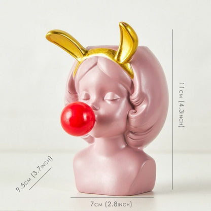 Resin Vase Cute Girl Bubble Gum Figurine Decorative Plant Flower Pot Modern Home