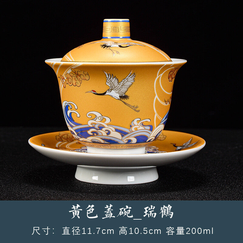 Gaiwan Crane Sancai Cover Bowl To Tea Bowl Tea Bowl Ceramic Gilt Crane Bubble