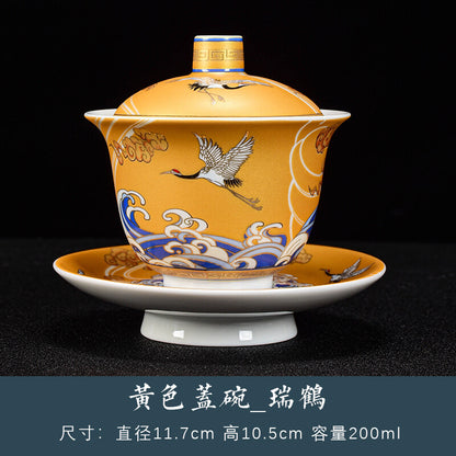 Gaiwan Crane Sancai Cover Bowl To Tea Bowl Tea Bowl Ceramic Gilt Crane Bubble