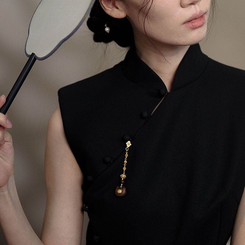 New Chinese Ebony Lapel Pin Cheongsam Skirt Tassel Pendant Brooch Accessory