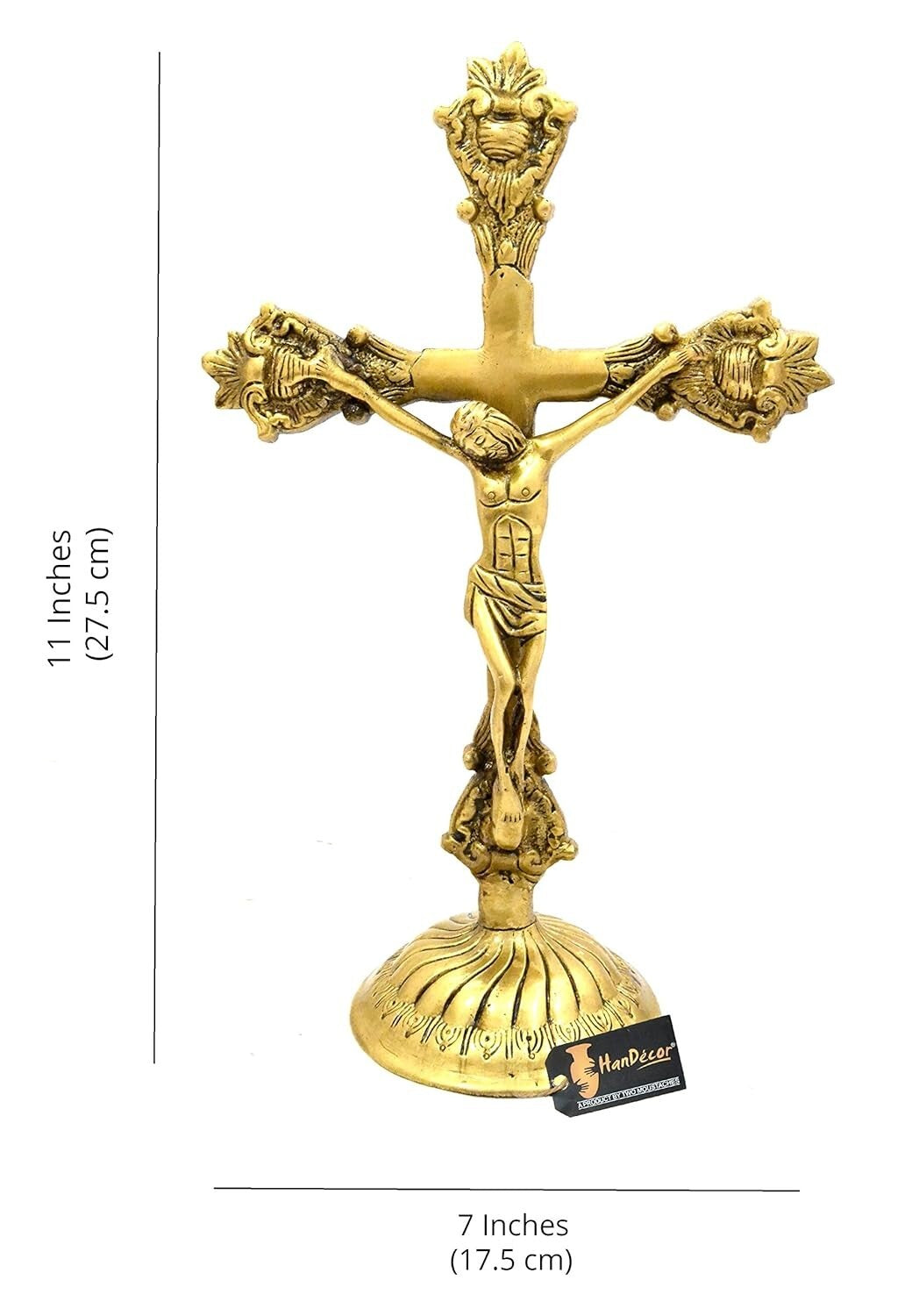 Brass Lord Jesus On Holy Cross Statue Figurine Standard, Antique Yellow 1 Piece