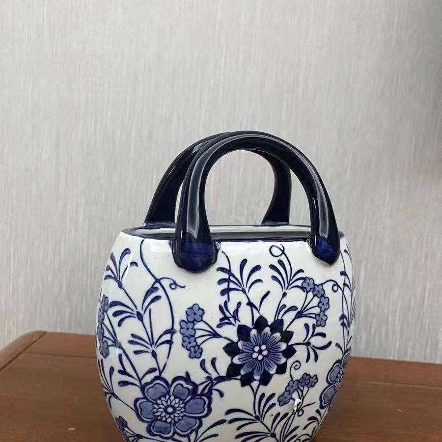 Jingdezhen Exquisite Blue and White Porcelain Bag Vase Decorative Vase