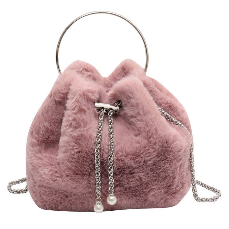 Bucket Bag Faux Fur Shoulder Crossbody Bags Totes Shopping Bag Polyester Purse